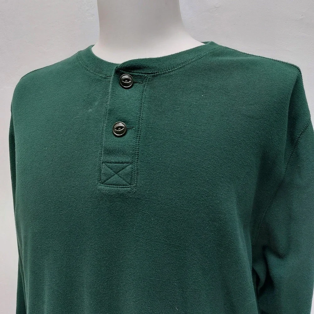J. Crew Henley Shirt Men's Long Sleeve Cotton XL Green Ribbed Casual Pullover